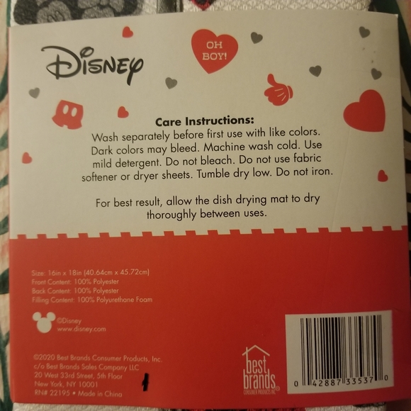 Disney Mickey Minnie Mouse Hearts Cute Dish Kitchen Drying Mat Valentines NWT - Picture 4 of 5
